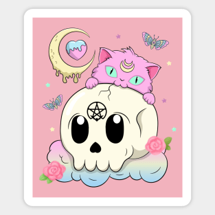 Creepy Kawaii Kitty with Skull Pastel Goth Magnet